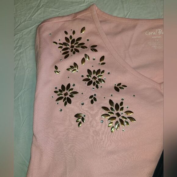2 Coral Bay shirts, embellished,  pink navy blue women's size 2xl - Picture 3 of 11